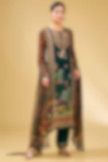 Green Viscose Crepe & Viscose Georgette Kurta Set by Kalista at Pernia's Pop Up Shop