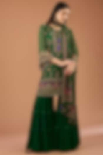 Green Viscose Georgette Gharara Set by Kalista at Pernia's Pop Up Shop