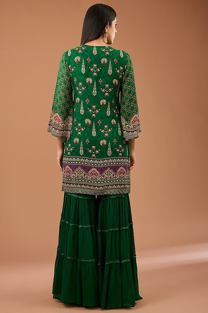 Green Viscose Georgette Gharara Set by Kalista at Pernia's Pop Up Shop