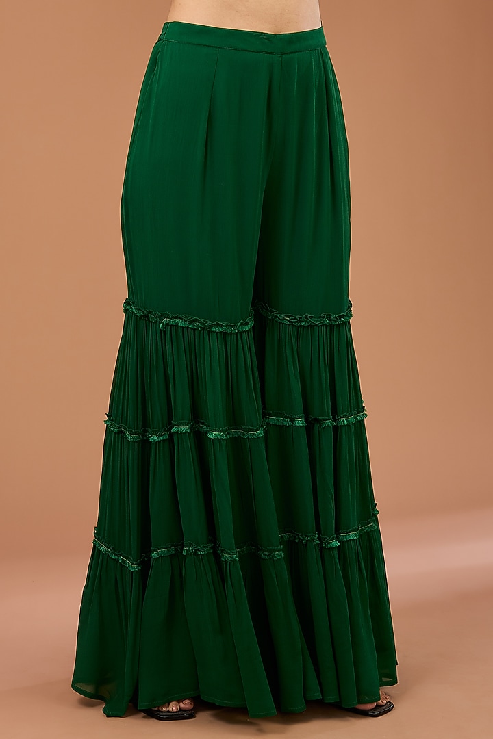 Green Viscose Georgette Gharara Set by Kalista at Pernia's Pop Up Shop
