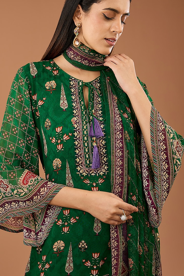 Green Viscose Georgette Gharara Set by Kalista at Pernia's Pop Up Shop