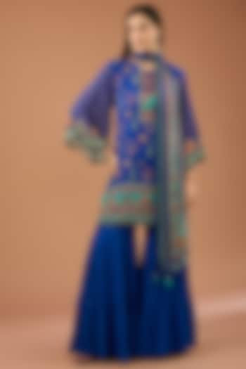 Blue Viscose Georgette Gharara Set by Kalista at Pernia's Pop Up Shop