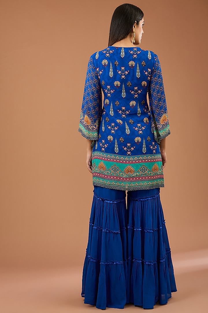 Blue Viscose Georgette Gharara Set by Kalista at Pernia's Pop Up Shop