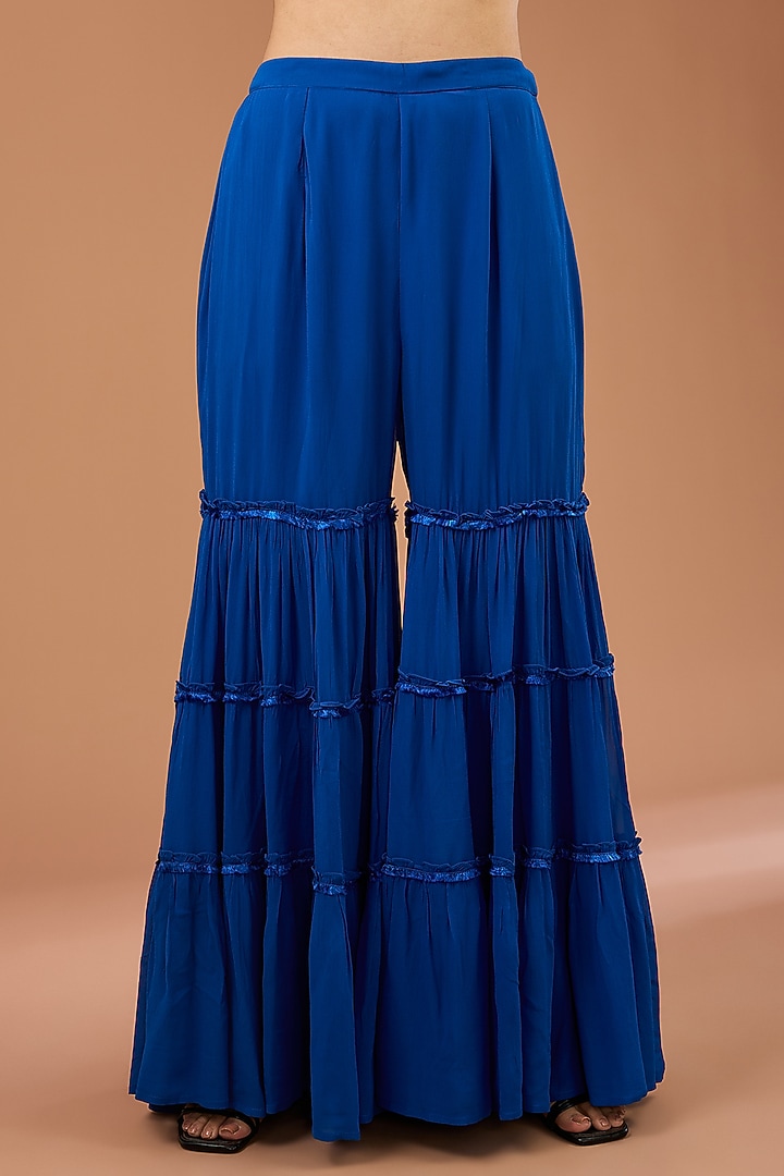 Blue Viscose Georgette Gharara Set by Kalista at Pernia's Pop Up Shop