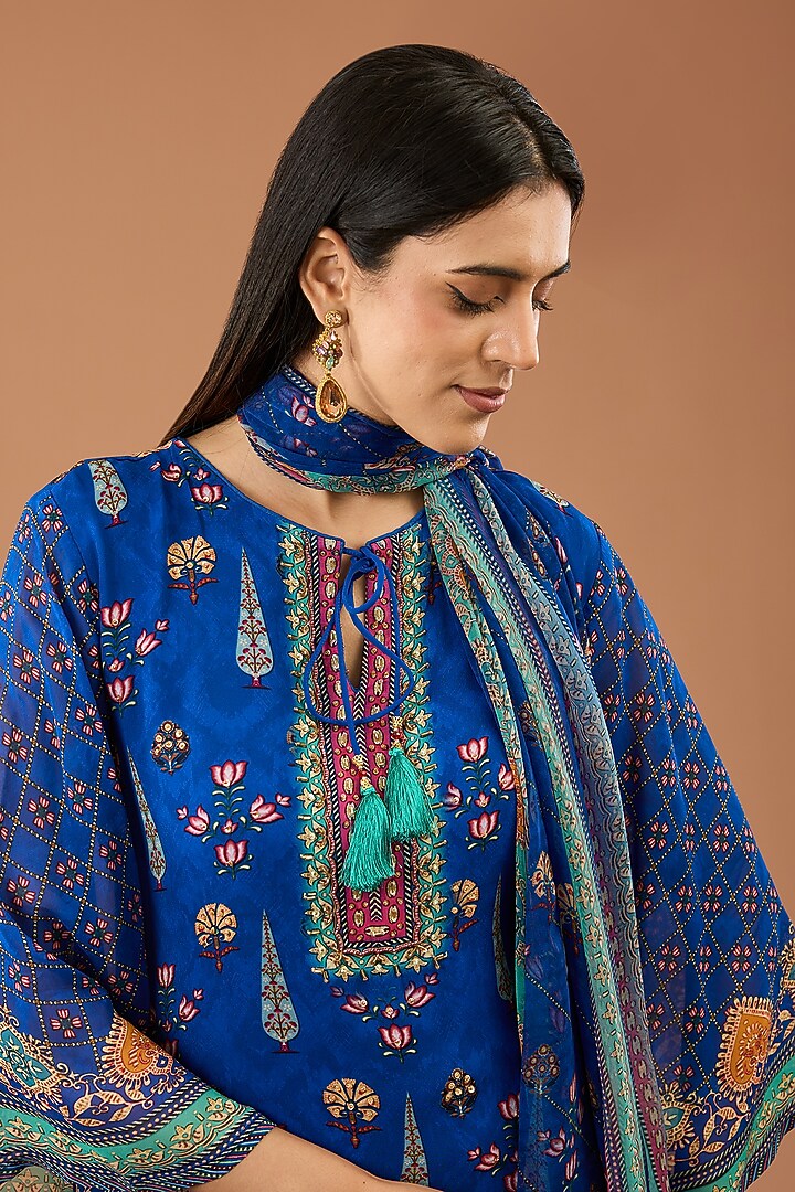 Blue Viscose Georgette Gharara Set by Kalista at Pernia's Pop Up Shop