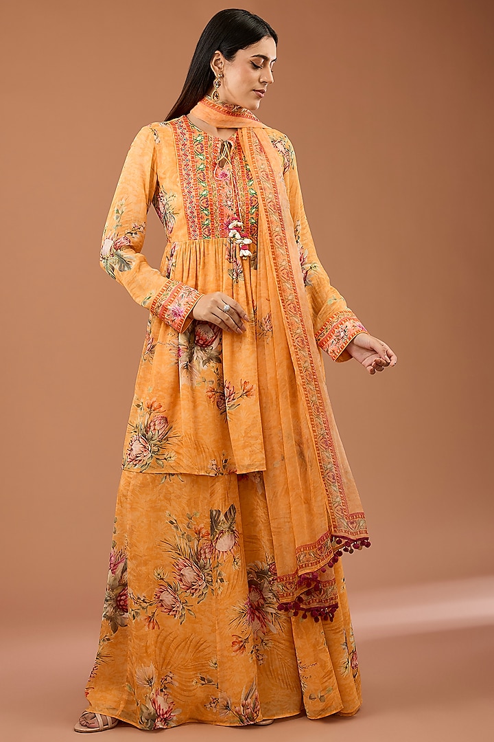 Golden Yellow Viscose Georgette Sharara Set by Kalista at Pernia's Pop Up Shop