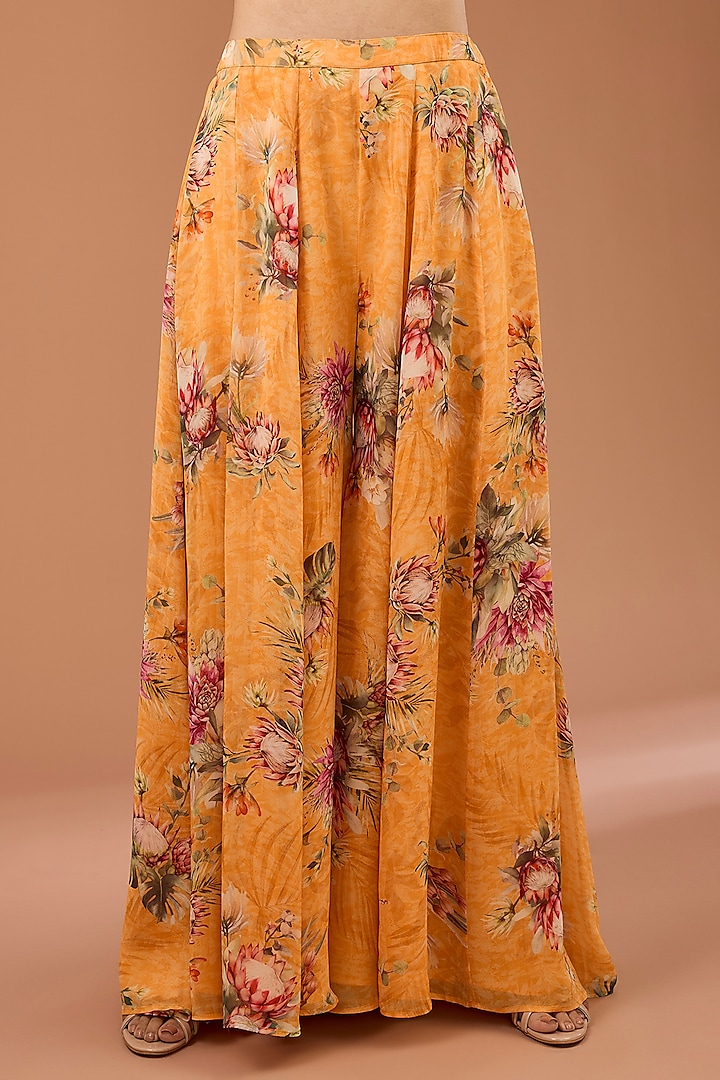 Golden Yellow Viscose Georgette Party Wear Sharara Set by Kalista at Pernia's Pop Up Shop