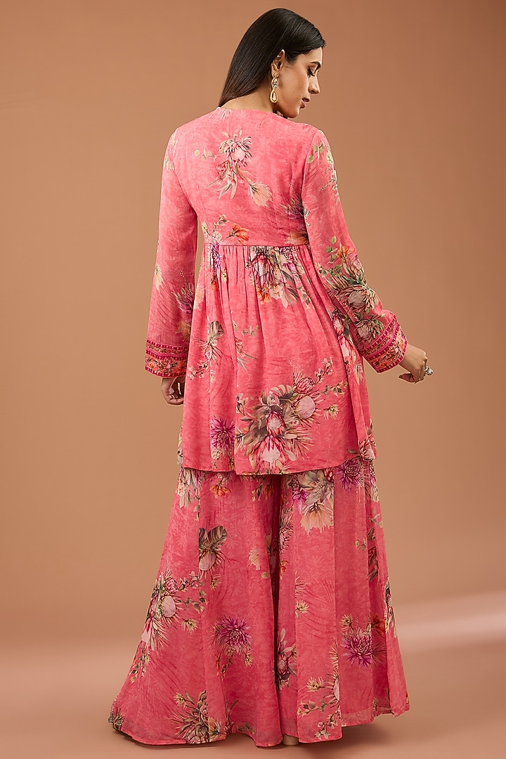 Peach Viscose Georgette Party Wear Sharara Set by Kalista at Pernia's Pop Up Shop