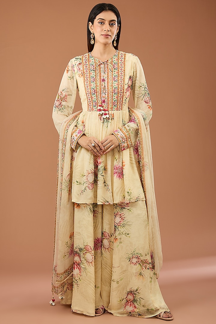 Off-White Viscose Georgette Party Wear Sharara Set by Kalista at Pernia's Pop Up Shop