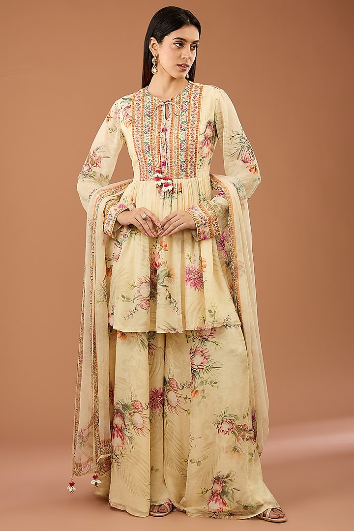 Off-White Viscose Georgette Party Wear Sharara Set by Kalista at Pernia's Pop Up Shop