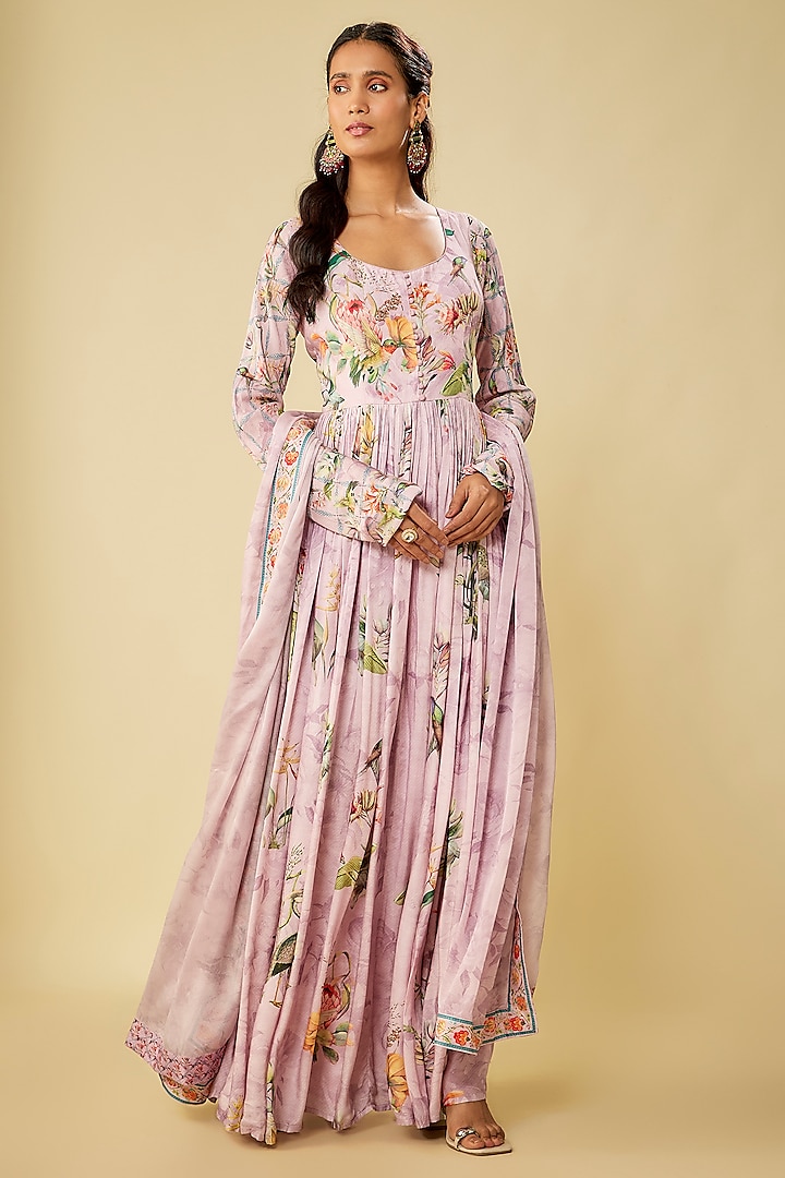 Pink Cotton Silk Digital Printed Party Wear Anarkali Set by Kalista at Pernia's Pop Up Shop