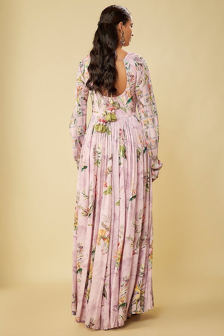 Pink Cotton Silk Digital Printed Party Wear Anarkali Set by Kalista at Pernia's Pop Up Shop