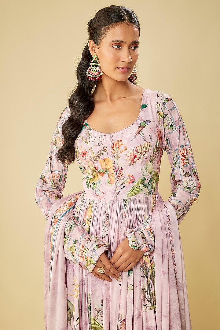 Pink Cotton Silk Digital Printed Party Wear Anarkali Set by Kalista at Pernia's Pop Up Shop