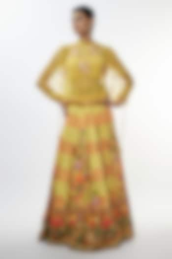 Yellow Viscose Silk Wedding Lehenga Set by Kalista at Pernia's Pop Up Shop