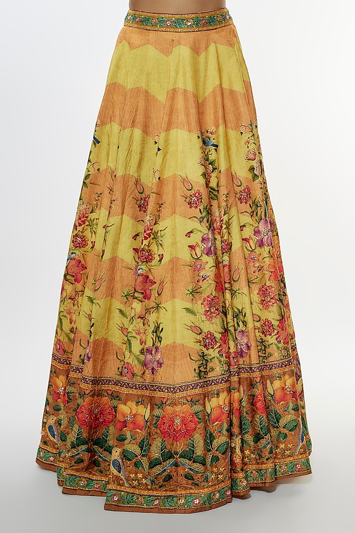 Yellow Viscose Silk Wedding Lehenga Set by Kalista at Pernia's Pop Up Shop