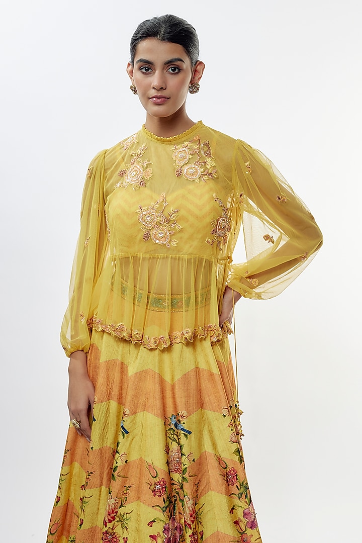 Yellow Viscose Silk Wedding Lehenga Set by Kalista at Pernia's Pop Up Shop