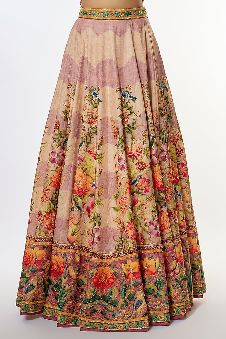 Peach Viscose Silk Jacket Wedding Lehenga Set by Kalista at Pernia's Pop Up Shop