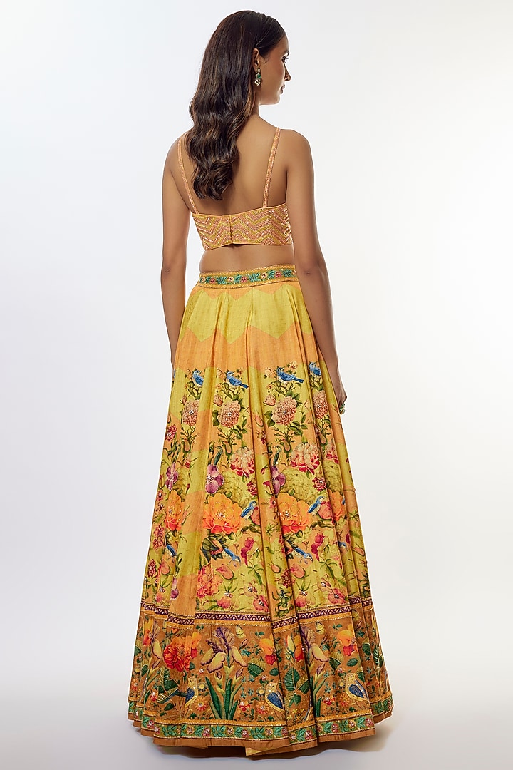 Yellow Viscose Silk Wedding Lehenga Set by Kalista at Pernia's Pop Up Shop