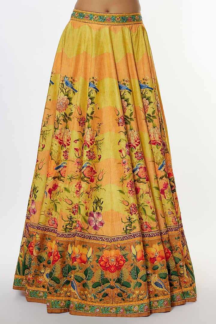 Yellow Viscose Silk Wedding Lehenga Set by Kalista at Pernia's Pop Up Shop