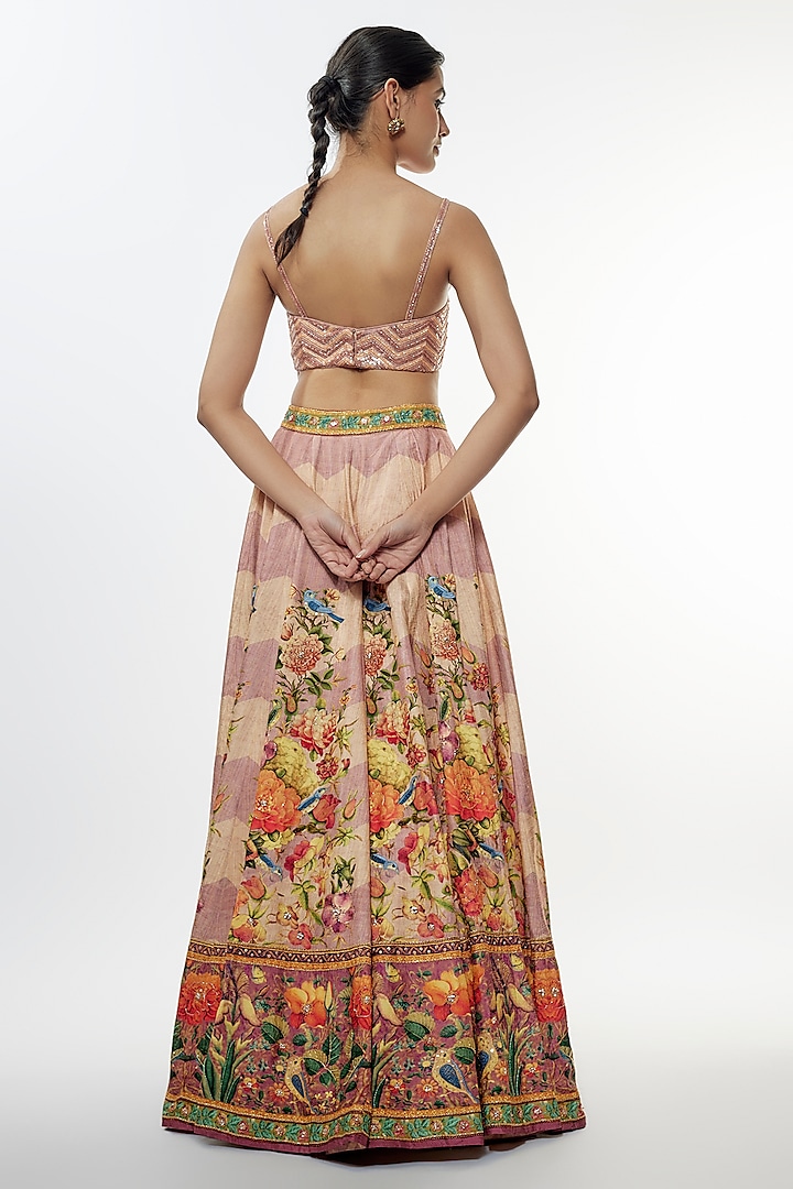 Peach Viscose Silk Wedding Lehenga Set by Kalista at Pernia's Pop Up Shop