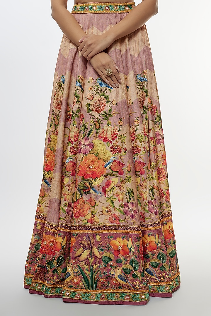 Peach Viscose Silk Wedding Lehenga Set by Kalista at Pernia's Pop Up Shop
