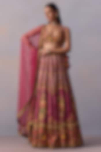 Candy Pink Viscose Silk Sequins Hand Embroidered Lehenga Set by Kalista