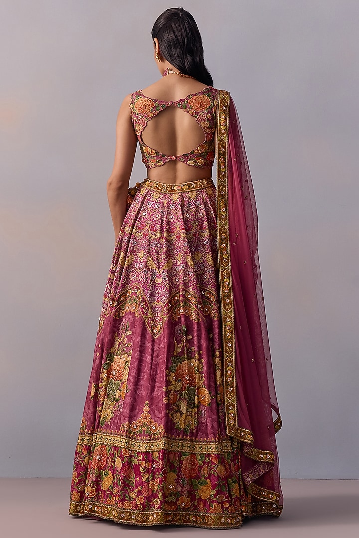 Candy Pink Viscose Silk Sequins Hand Embroidered Wedding Lehenga Set by Kalista at Pernia's Pop Up Shop