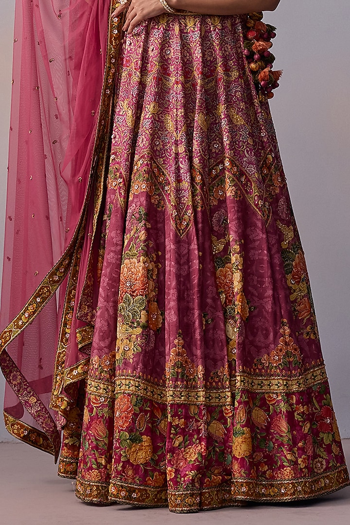 Candy Pink Viscose Silk Sequins Hand Embroidered Wedding Lehenga Set by Kalista at Pernia's Pop Up Shop
