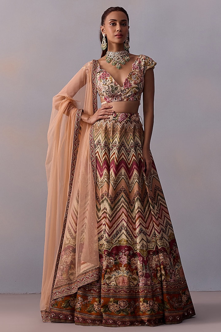 Multi-Colored Viscose Silk Wedding Lehenga Set by Kalista at Pernia's Pop Up Shop