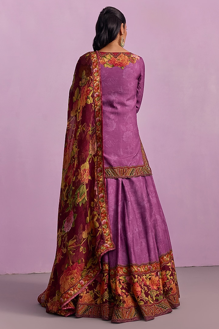 Purple Viscose Organza Printed Wedding Lehenga Set by Kalista at Pernia's Pop Up Shop