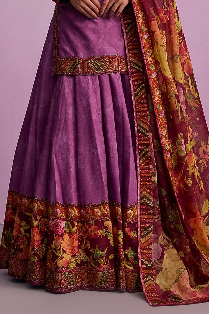 Purple Viscose Organza Printed Wedding Lehenga Set by Kalista at Pernia's Pop Up Shop