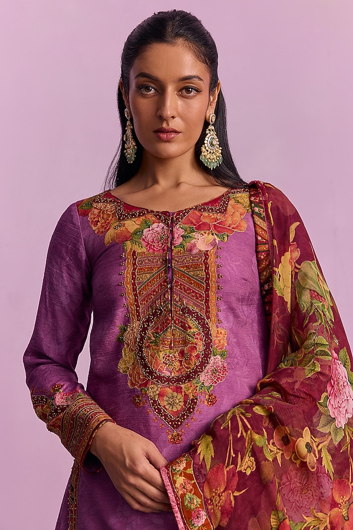 Purple Viscose Organza Printed Wedding Lehenga Set by Kalista at Pernia's Pop Up Shop