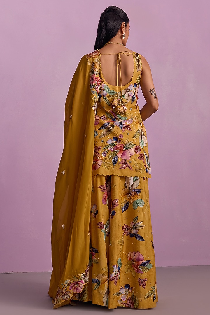 Mustard Georgette Wedding Sharara Set by Kalista at Pernia's Pop Up Shop