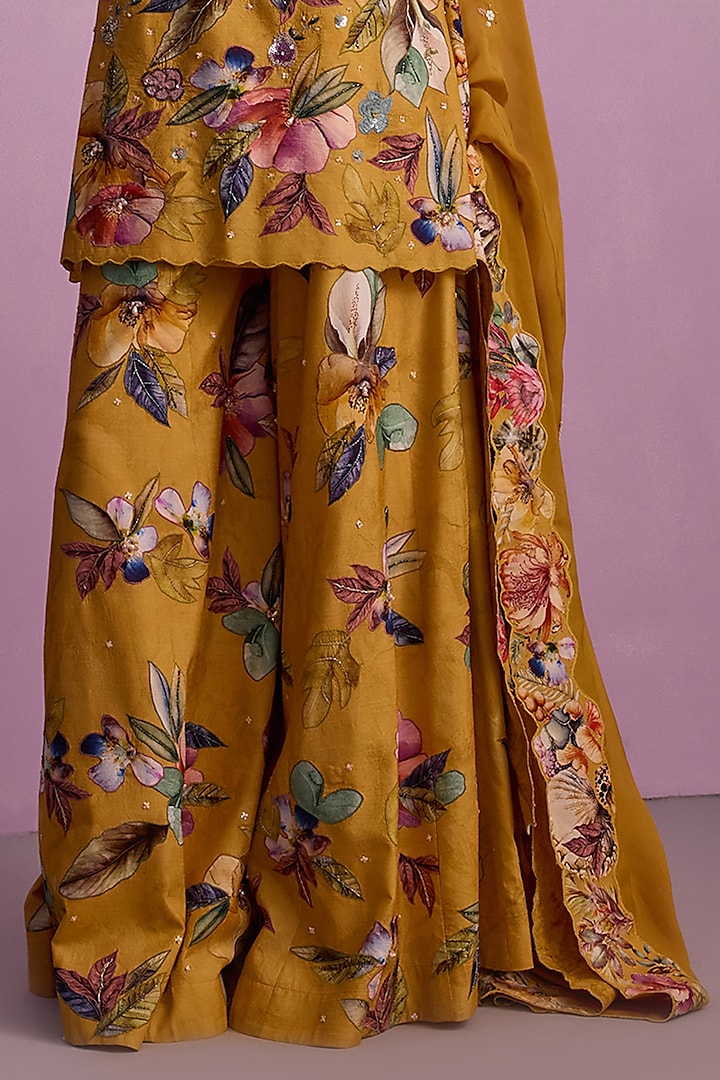 Mustard Georgette Wedding Sharara Set by Kalista at Pernia's Pop Up Shop