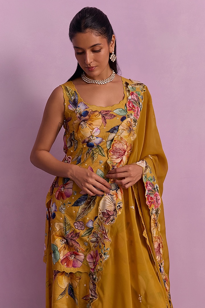 Mustard Georgette Wedding Sharara Set by Kalista at Pernia's Pop Up Shop