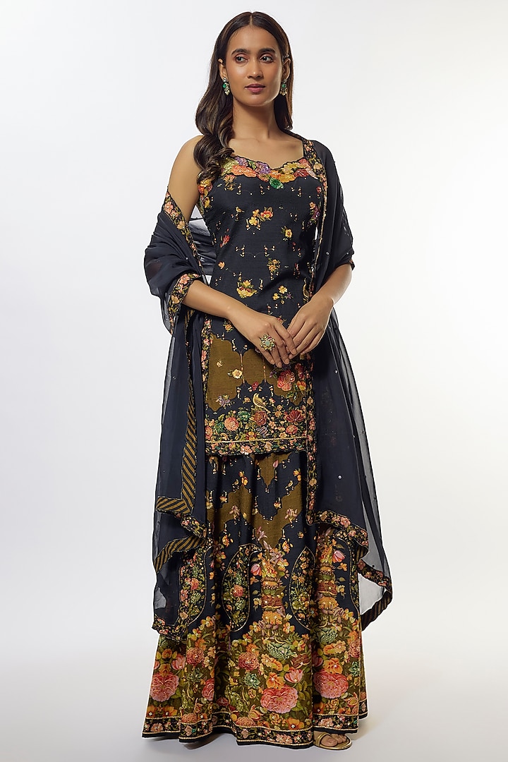 Black Viscose Silk Sharara Set by Kalista at Pernia's Pop Up Shop