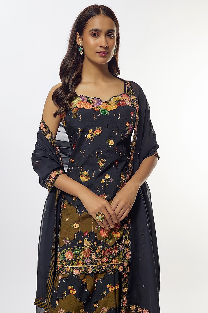 Black Viscose Silk Wedding Sharara Set by Kalista at Pernia's Pop Up Shop