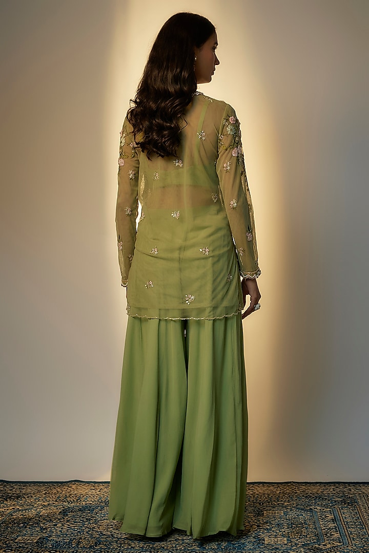 Sea Green Viscose Georgette Wedding Sharara Set by Kalista at Pernia's Pop Up Shop