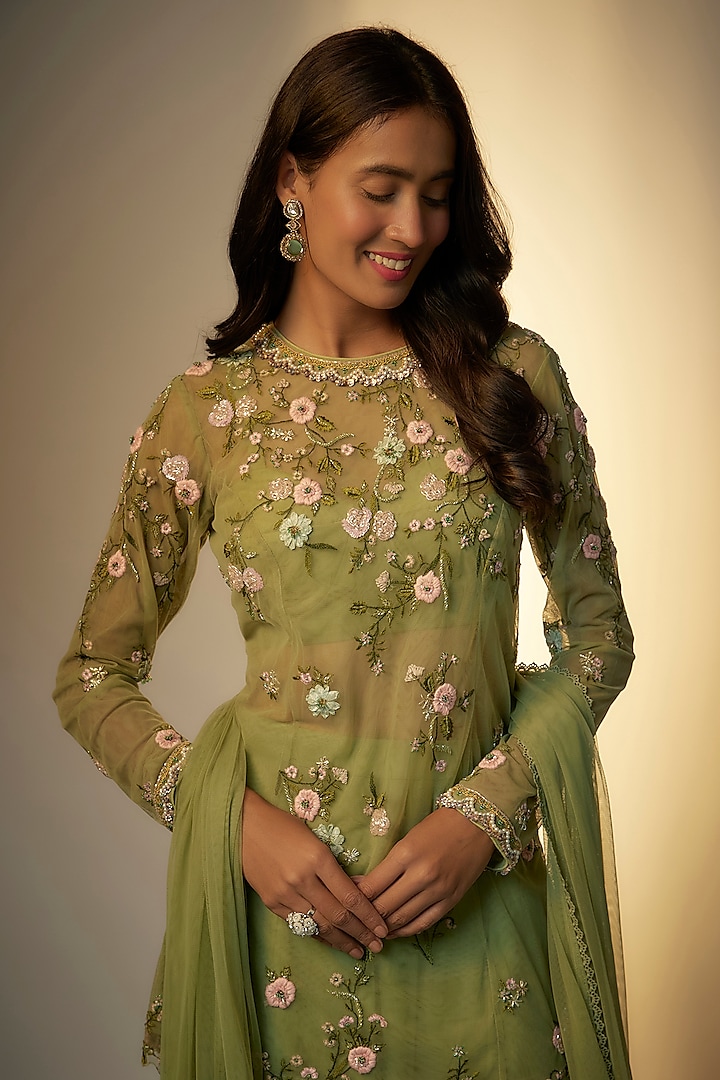 Sea Green Viscose Georgette Wedding Sharara Set by Kalista at Pernia's Pop Up Shop