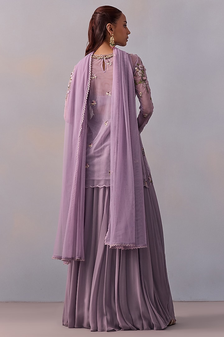 Lilac Viscose Georgette Wedding Sharara Set by Kalista at Pernia's Pop Up Shop