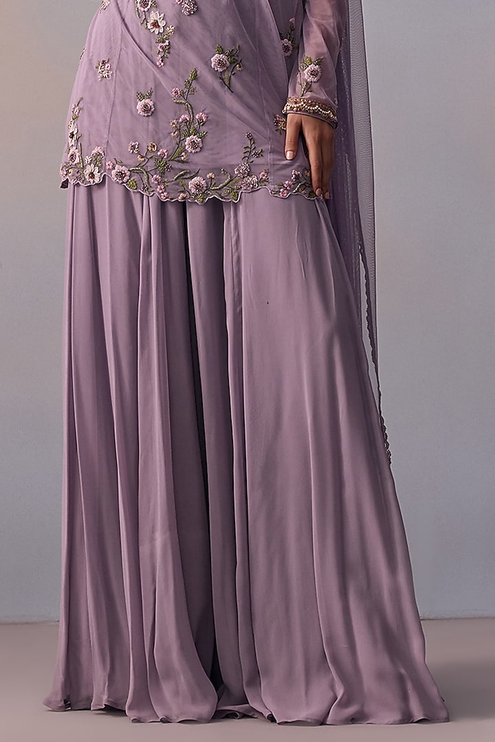 Lilac Viscose Georgette Wedding Sharara Set by Kalista at Pernia's Pop Up Shop