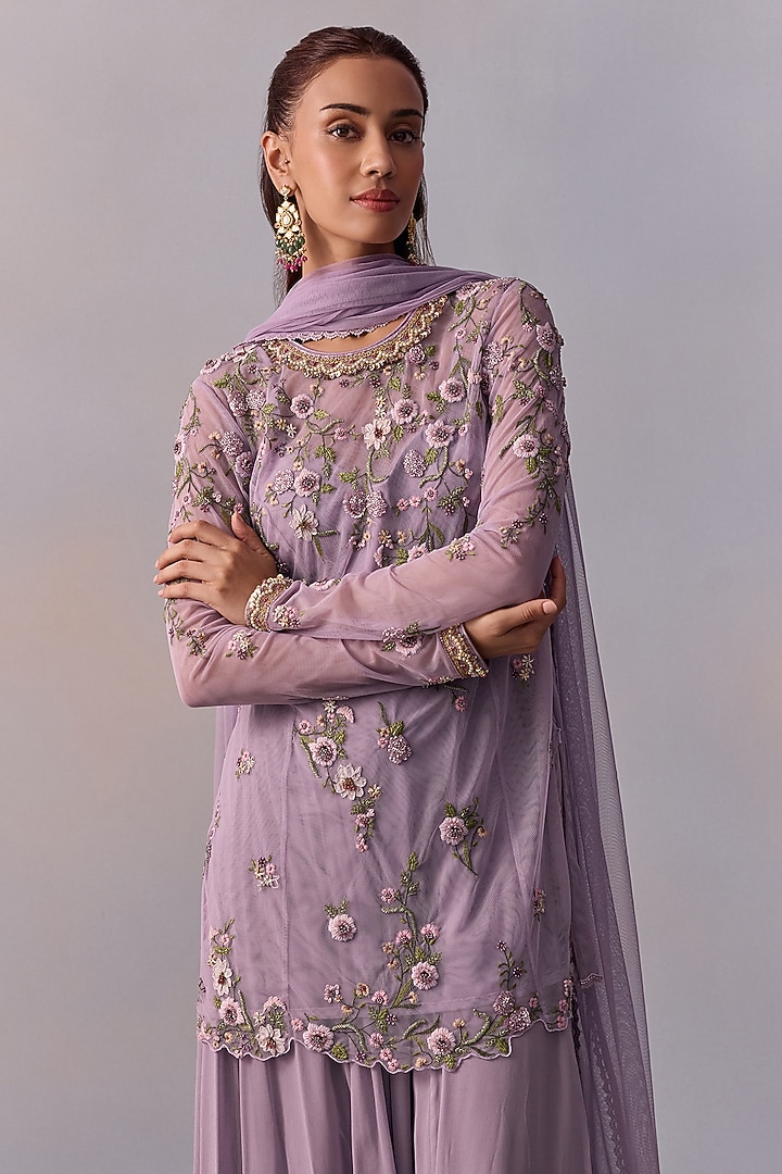 Lilac Viscose Georgette Wedding Sharara Set by Kalista at Pernia's Pop Up Shop