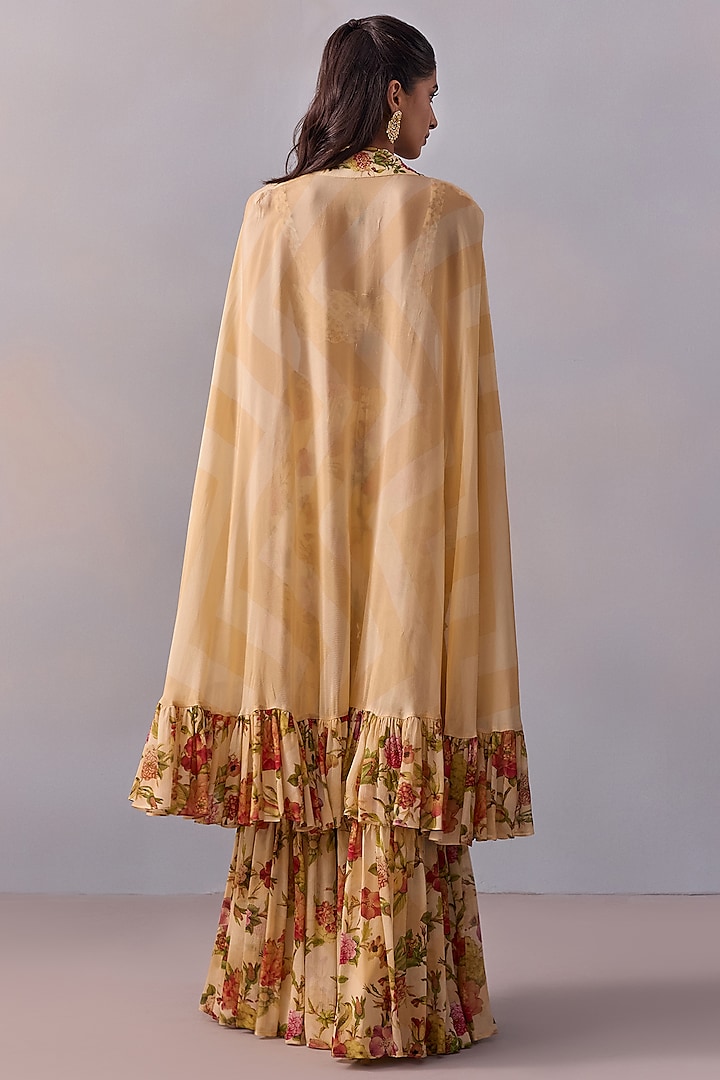 Cream Viscose Georgette Hand Painted Gharara Set by Kalista at Pernia's Pop Up Shop