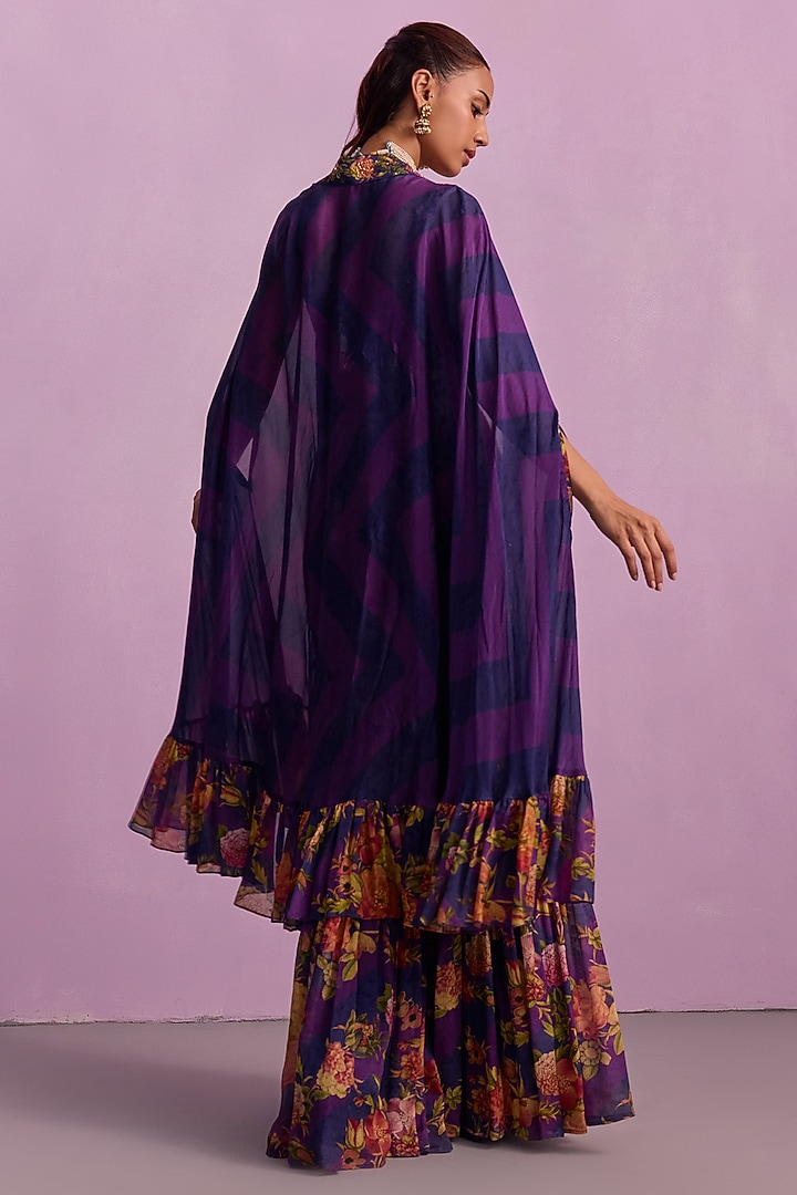 Bright Purple Viscose Georgette Hand Painted Gharara Set by Kalista at Pernia's Pop Up Shop