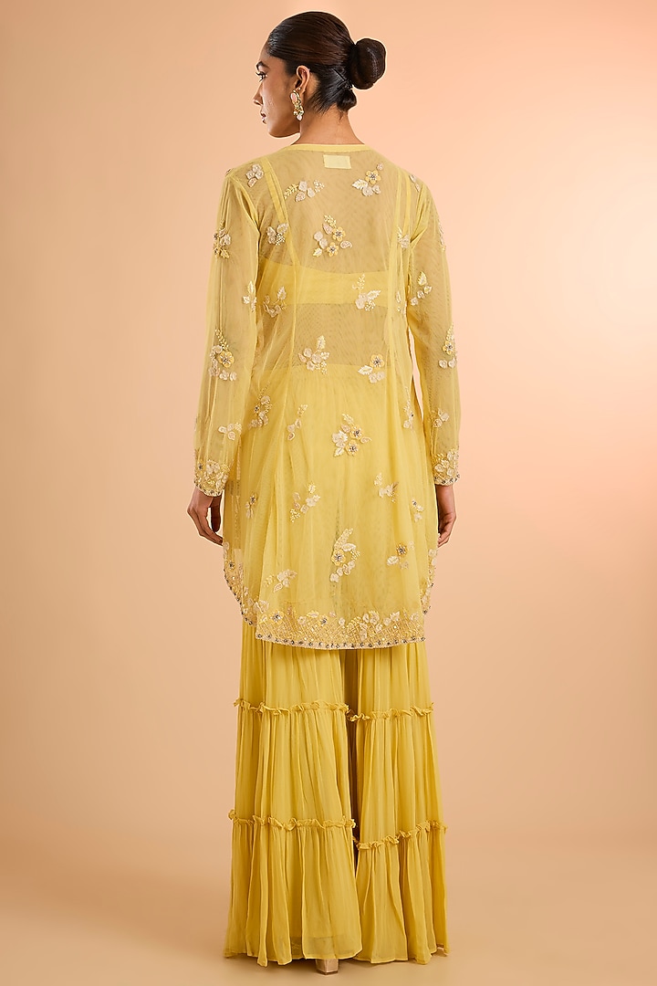 Yellow Viscose Silk & Tulle Gharara Set by Kalista at Pernia's Pop Up Shop