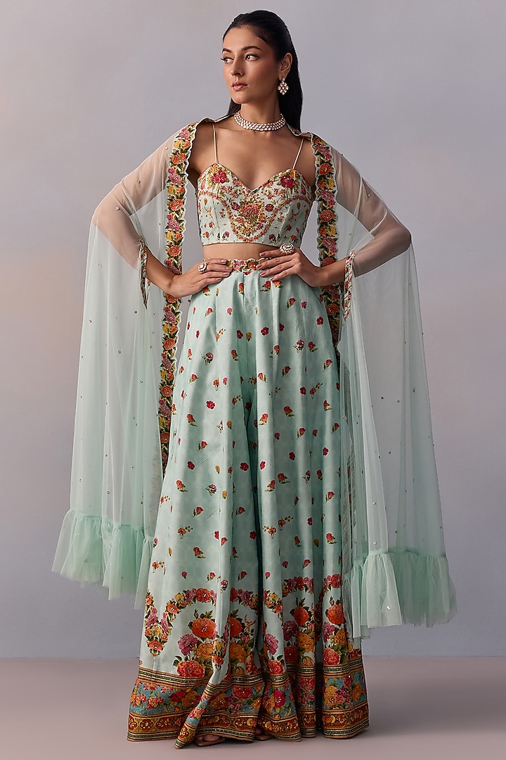 Powder Blue Viscose Silk Sequin Hand Embroidered Sharara Set by Kalista at Pernia's Pop Up Shop