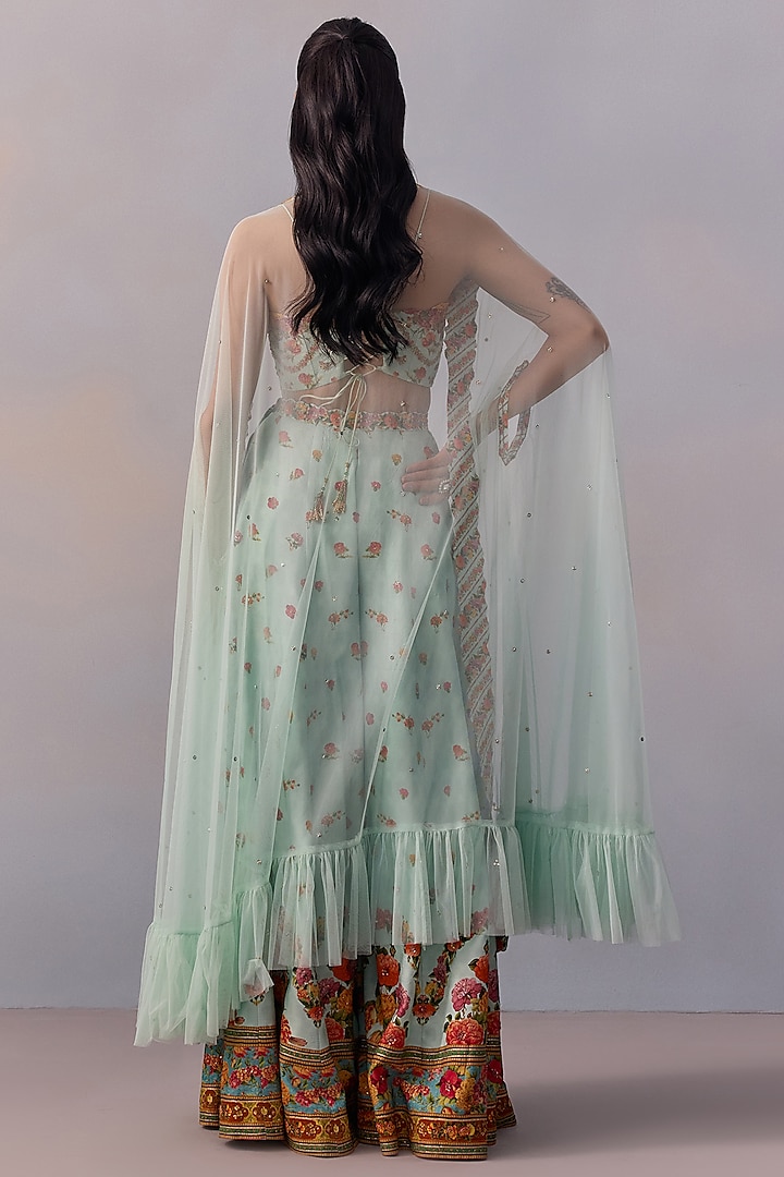 Powder Blue Viscose Silk Sequin Hand Embroidered Wedding Sharara Set by Kalista at Pernia's Pop Up Shop