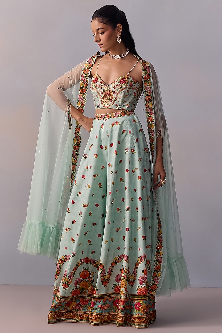 Powder Blue Viscose Silk Sequin Hand Embroidered Wedding Sharara Set by Kalista at Pernia's Pop Up Shop