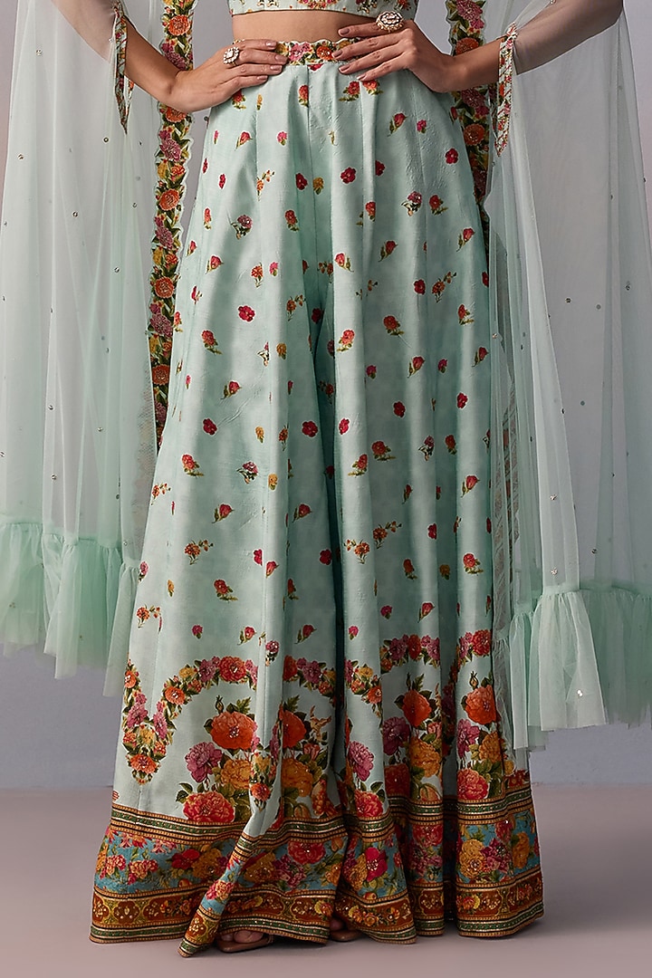 Powder Blue Viscose Silk Sequin Hand Embroidered Wedding Sharara Set by Kalista at Pernia's Pop Up Shop