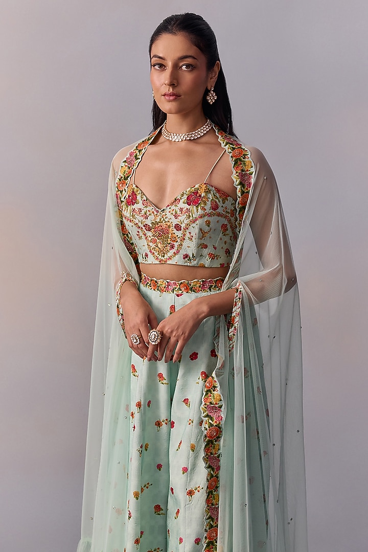 Powder Blue Viscose Silk Sequin Hand Embroidered Wedding Sharara Set by Kalista at Pernia's Pop Up Shop
